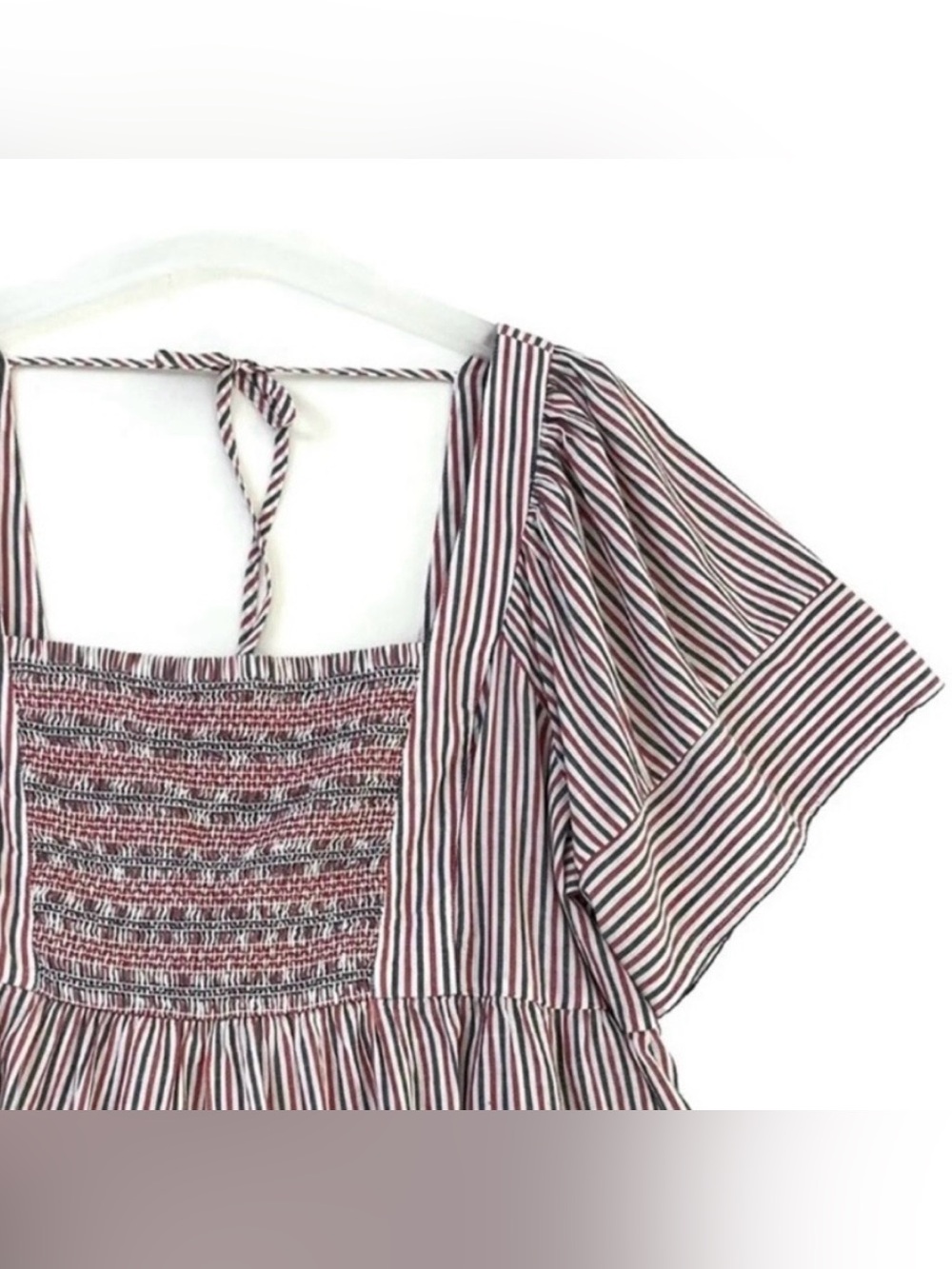 Old Navy Womens Top XXL Red White Blue Flutter Sleeve Smocked Boho Patriotic NWT - Picture 4 of 12